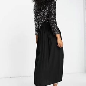 Little Mistress black long sleeve sequin pleated dress gunmetal Party New Sz 6